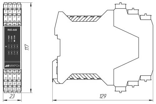 Габаритные размеры модуля RIO-Al8