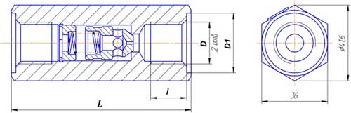 Габаритные и присоединительные размеры клапана обратного КЛ-16,3